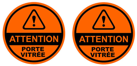 2 X ATTENTION PORTE VITREE 7,5cm AA160